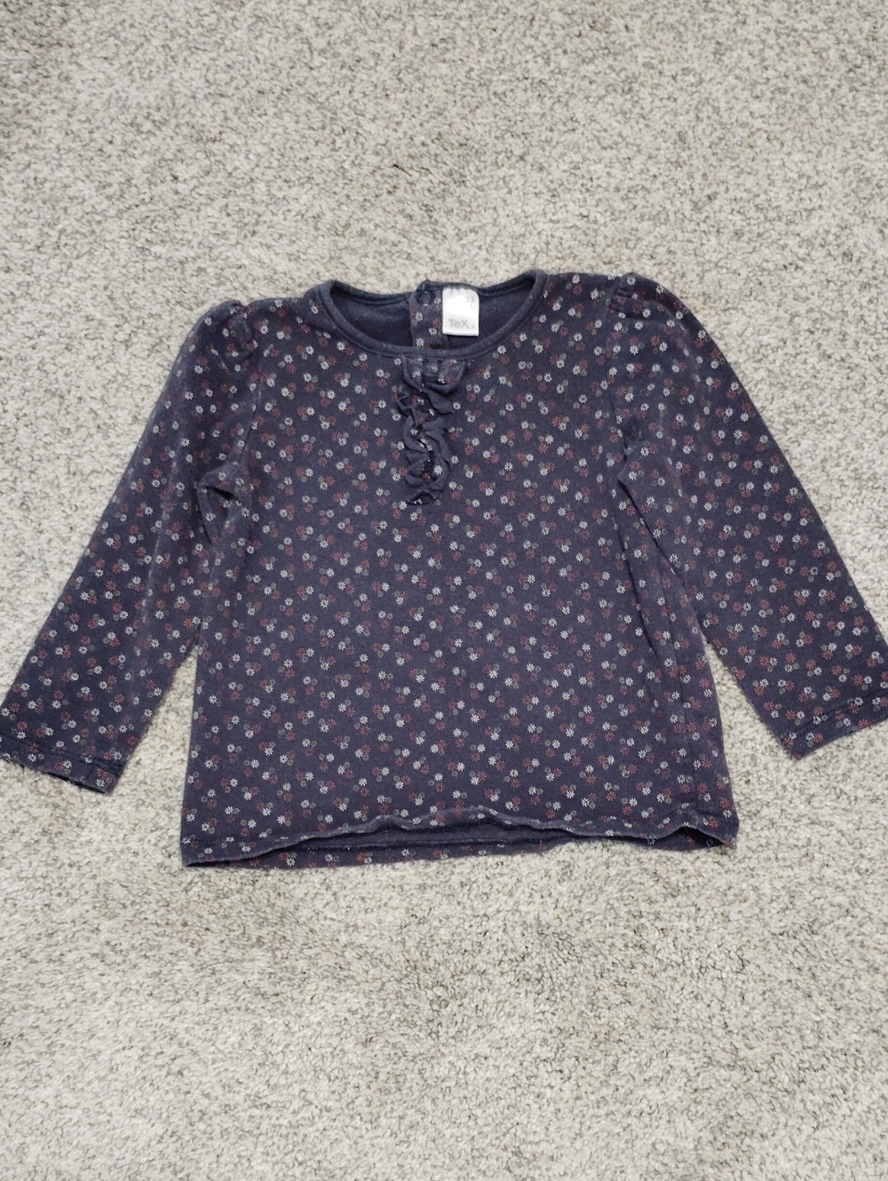 Girls Long-Sleeve Navy Floral Ruffle Front Top